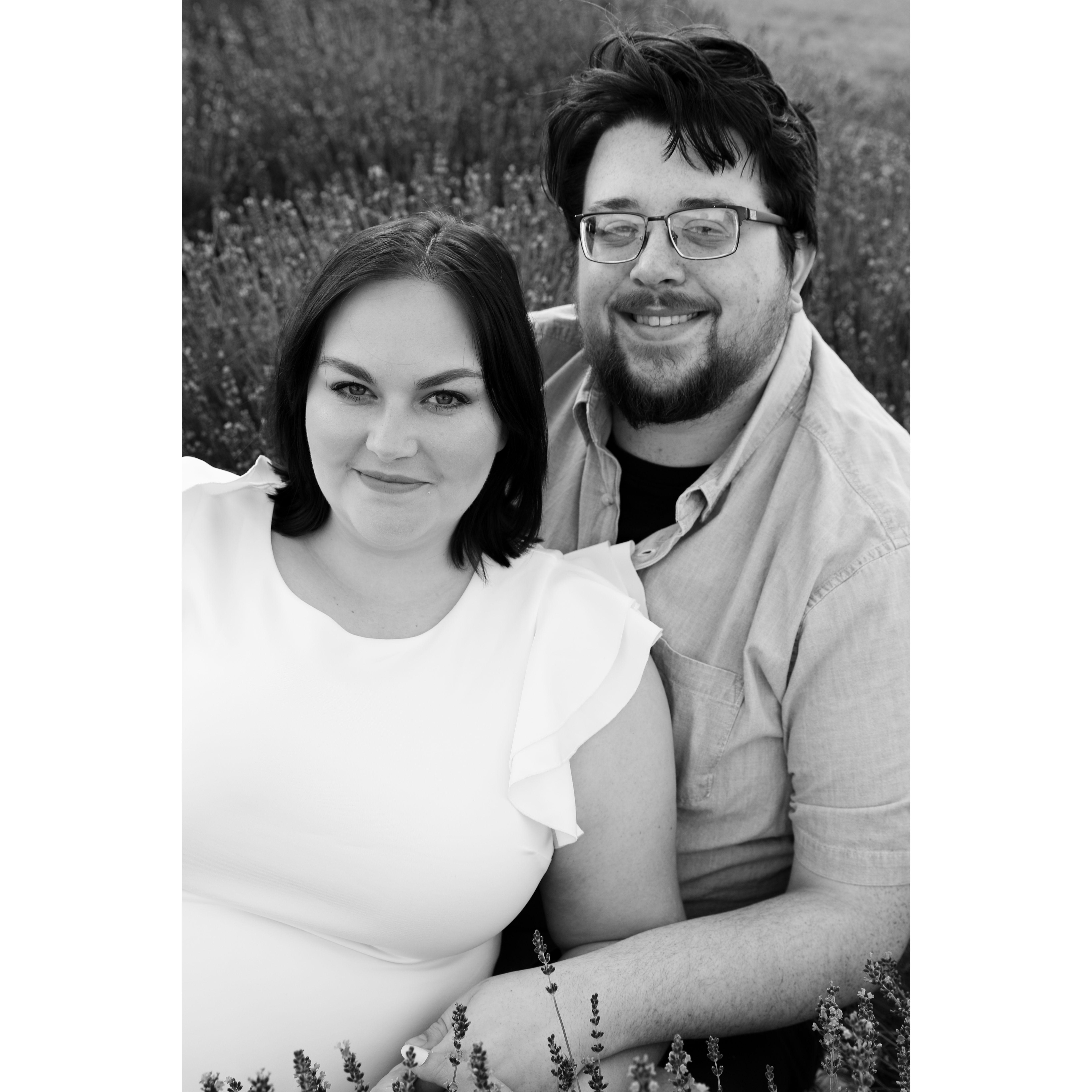 Engagement photoshoot at Sunset Ridge Lavender Farms. Photographer was Bloom Photography, LLC