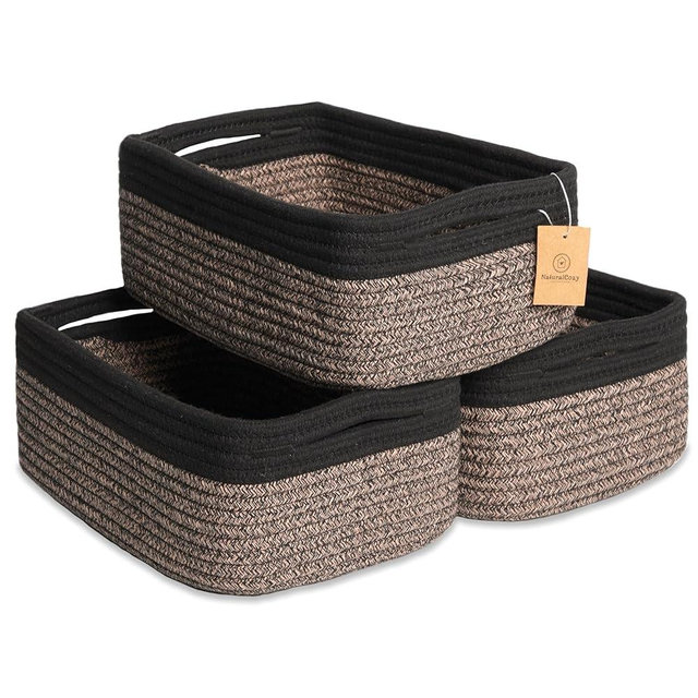 NaturalCozy 11.8"x8"x4.5” Rectangle Storage Baskets for Shelves 3 Pack | Cotton Rope Woven Small Baskets for Organizing | Small Storage Bins for Nursery, Bathroom, Closet, Shelf, Decorative, Gift