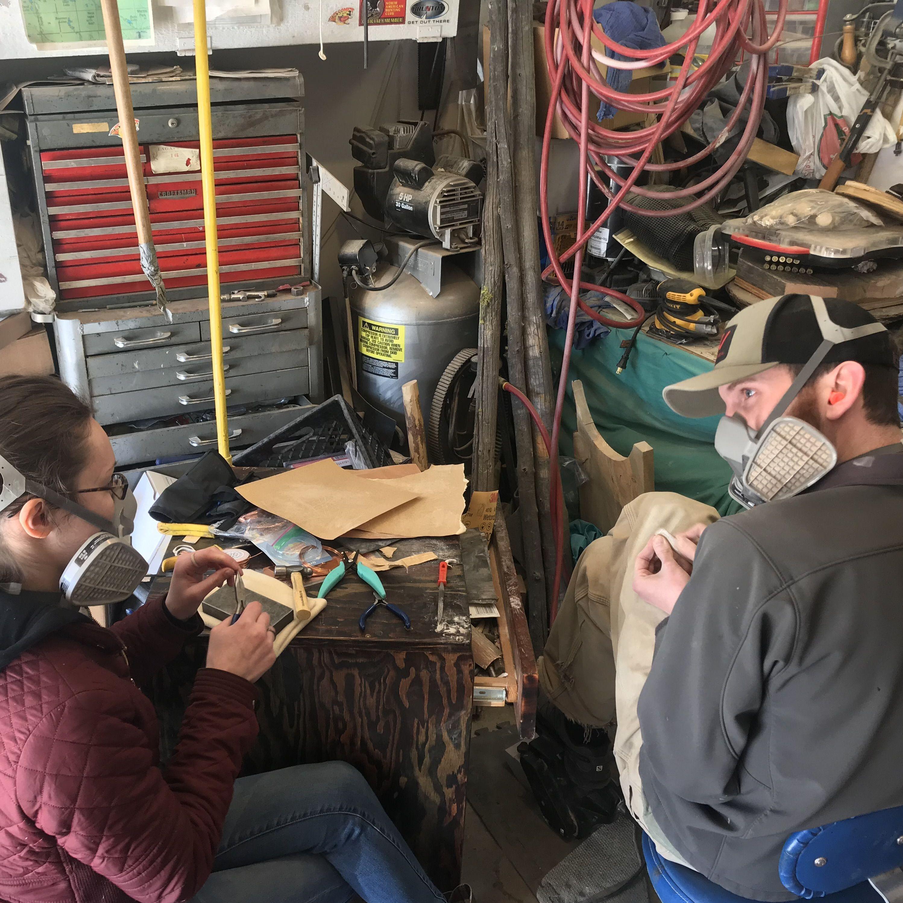 Making antler and Metal earrings together. April 2020