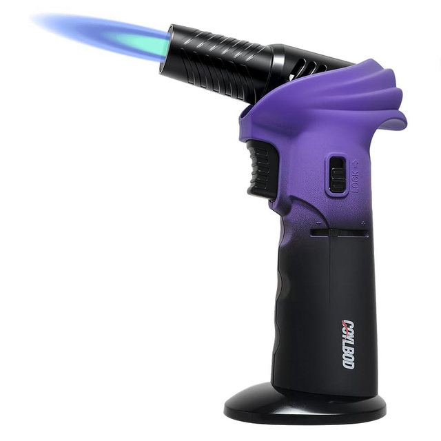 Butane Torch Lighter, 0-90°Rotating Angle Butane Lighter, Refillable Kitchen Torch with Safety Lock (Purple and Black)