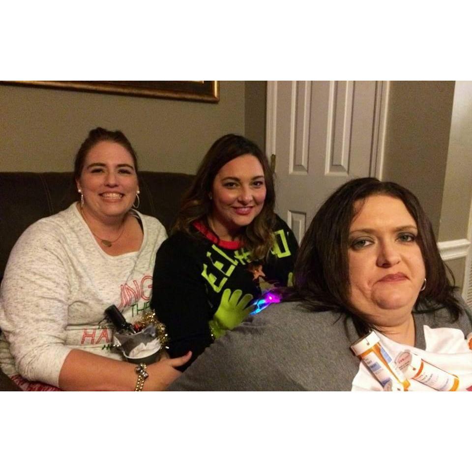 Bridgett, Michelle & Tabitha at a tacky sweater Christmas party.