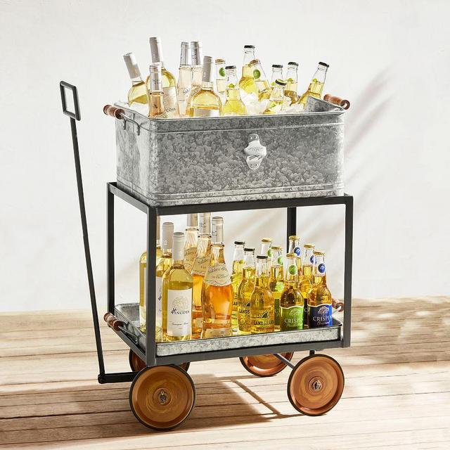 Galvanized Metal Rolling Wagon Party Bucket with Bottle Opener