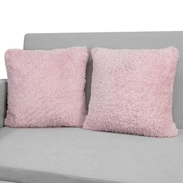 PAVILIA Decorative Sherpa Throw Pillow Covers, Set of 2, 18x18, Light Pink Blush Fluffy Pillow Cases for Couch, Bed, Sofa|Soft Accent Cushion Cover, Shaggy Living Room Decor