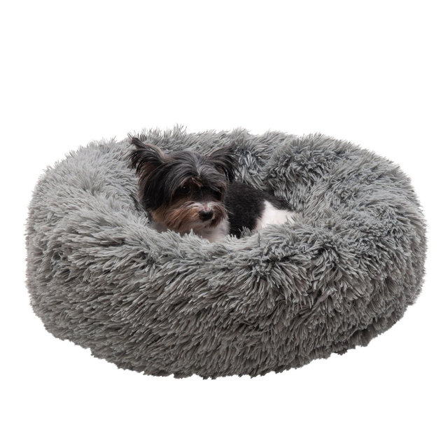 FurHaven Calming Cuddler Long Fur Donut Dog Bed - Small, Gray