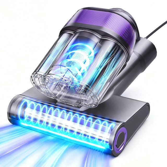LED Display Mattress Vacuum Cleaner, 18Kpa Bed Vacuum Cleaner with 253.7nm UV-C Light, HEPA Filter & Ultrasoni, 149℉ Heat, Triple-Cup Versatile Handheld Vacuums for Bed Sofa Carpets Pet Hair Fine Dust