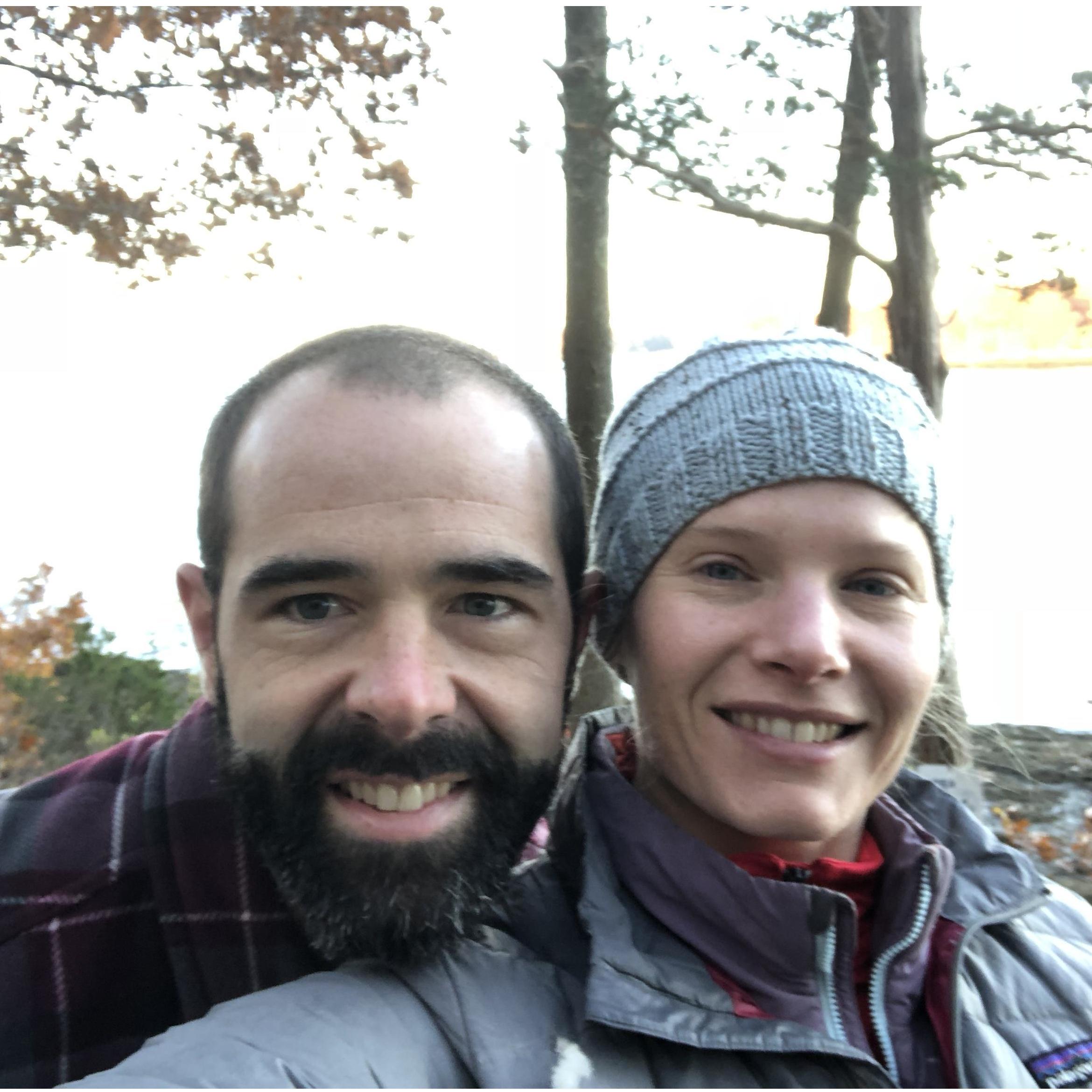 Selfie snapped by an unassuming Liz approximately 5 minutes before Russell proposed during an early morning walk at the Great Bay Wildlife Refuge.