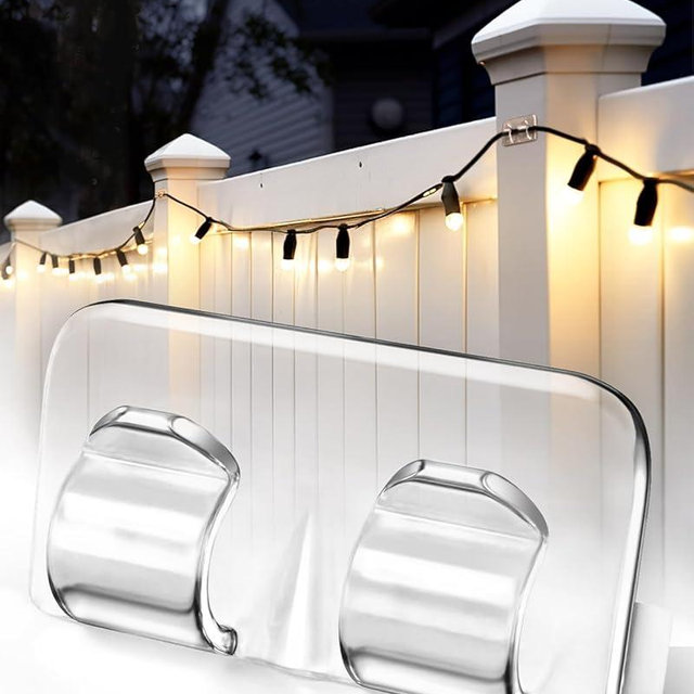 Hooks for Outdoor String Lights Clips: 26Pcs Heavy Duty Light Hook with Waterproof Adhesive Strips - Outside Clear Cord Holders for Hanging Christmas Lighting - Outdoors Sticky Clip