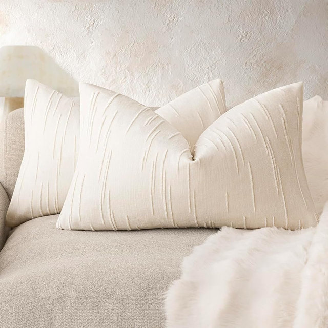 Foindtower Pack of 2 Slubby Textured Chenille Throw Decorative Pillow Covers Lumbar Accent Solid Cushion Cover Neutral Farmhouse Pillow Case for Couch Sofa Bedroom Living Room 12x20 Inch,Cream White