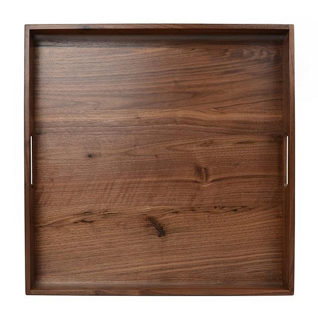 KINGCRAFT 19 x 19 inches Large Square Ottoman Table Tray Wooden Solid Serving Tray with Handle Black Walnut Platter Decorative Tray for Oversized Ottoman Home Breakfast in Bed Tea Coffee