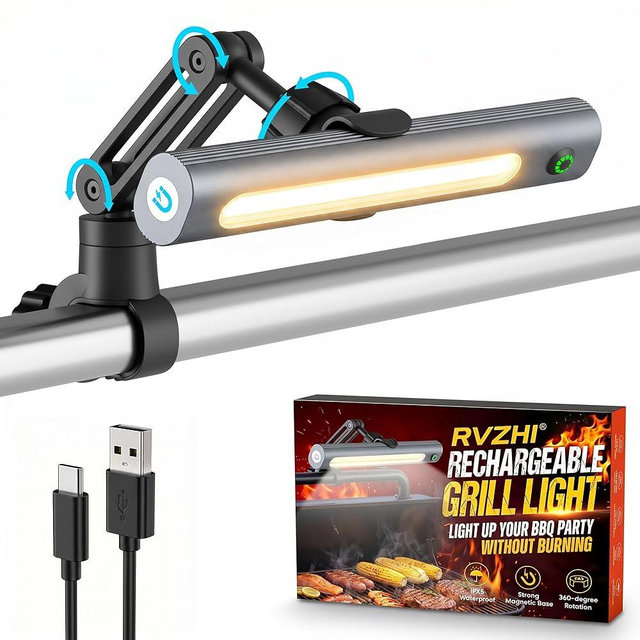 Grill Light BBQ Accessories Rechargeable: Bright 300lm LED Grill Light - IPX5 Waterproof & 3H Fast USB-C Charging - Magnetic & 360° Handle Mount Smoke Accessories - Grilling Gifts for Men Dad Husband