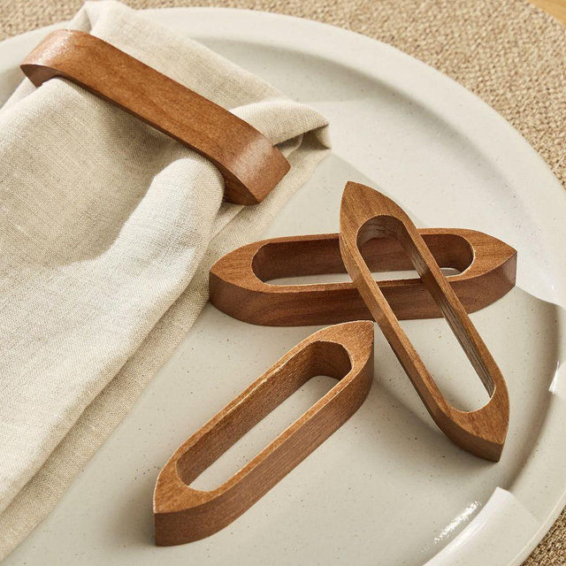 Wooden Brand Napkin Rings, Dark Ash Wood, Set of 4