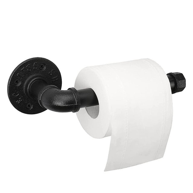 Jeasor Industrial Pipe Toilet Paper Holder, Heavy Duty DIY Vintage Rustic Iron Farmhouse Style Roll Tissue Wall Mount Paper Holder Towel Racks with Hardware for Bathroom, Kitchen, Bedroom (1, Black)