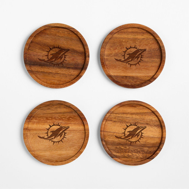 NFL Miami Dolphins Tondo Acacia Wood Coasters, Set of 4