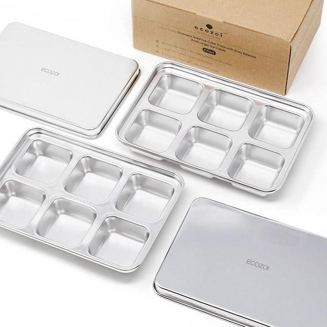 ecozoi Stainless Steel Ice Cube Trays, 2 Pack with 12 Ice Cube Slots - Easy Release, Plastic-Free, Zero Waste