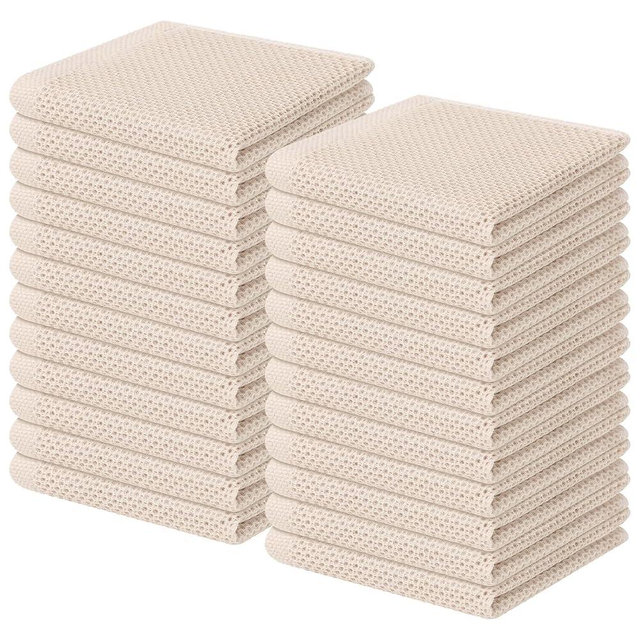 Homaxy 100% Cotton Waffle Weave Kitchen Dish Cloths, Ultra Soft Absorbent Quick Drying Dish Towels, 12 x 12 Inches, 24-Pack, Beige