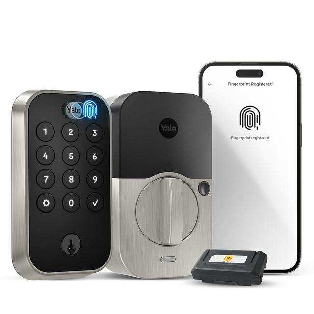Yale Assure Lock 2 Touch Deadbolt, Satin Nickel Keyed Smart Entry Door Lock with Wi-Fi Connected Touch Keypad and Fingerprint Scanner for Code Entry and Remote Access, YRD410-F-WF1-619
