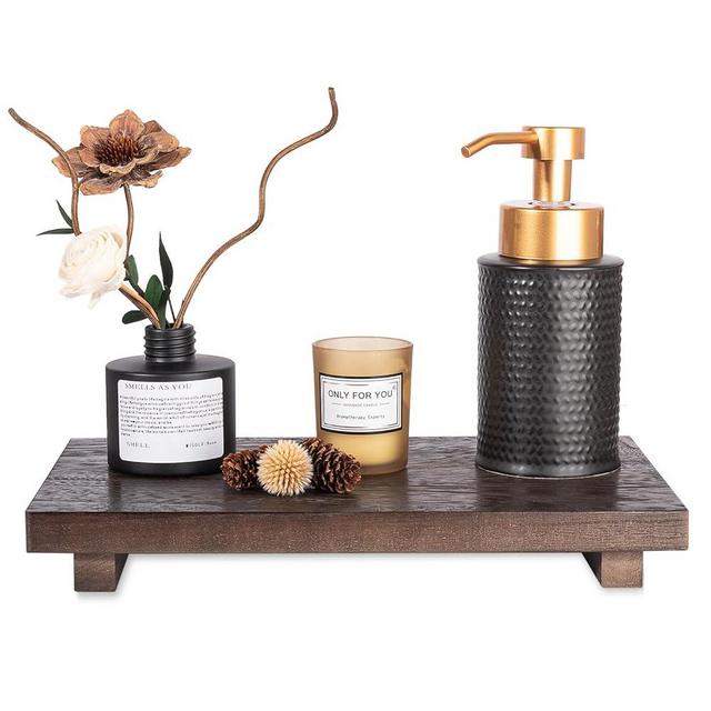 Large Bathroom Counter Organizer Wooden Decorative Trays Rectangular Cosmetic Holder for Kitchen, Soap, Lotion Bottle, Plant, Cosmetic, Walnut