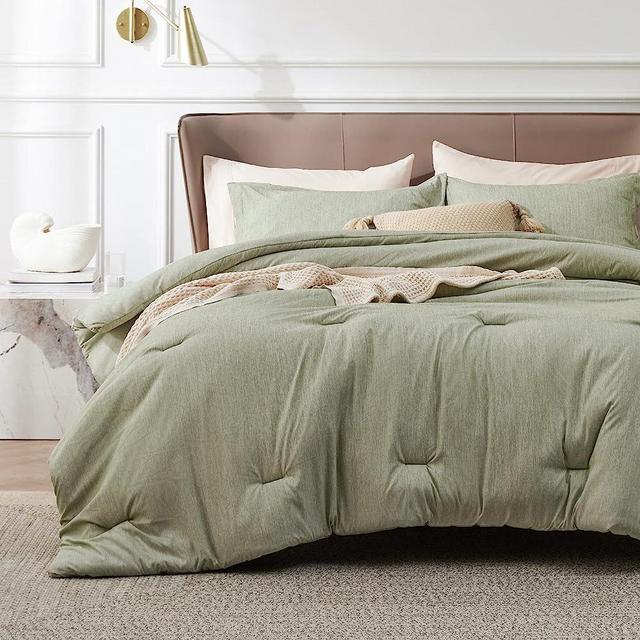 Bedsure California King Comforter Set - Olive Green Comforter Cal King Size, Soft Bedding for All Seasons, Cationic Dyed Bedding Set, 3 Pieces, 1 Comforter (104"x96") and 2 Pillow Shams (20"x36"+2")