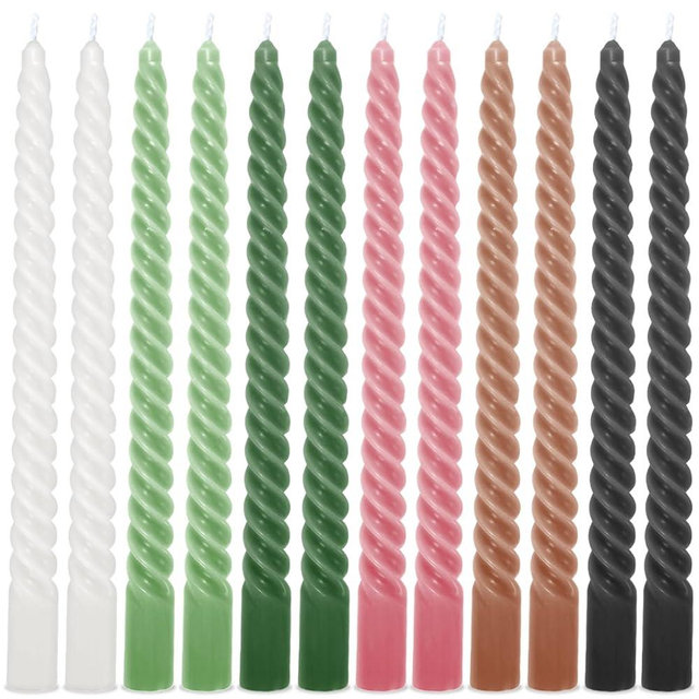Whaline 12Pcs 10 Inch Boho Spiral Taper Candles 6 Colors Dripless Twisted Wax Candles Long Unscented Candle Sticks for Home Party Dinner Table Supplies
