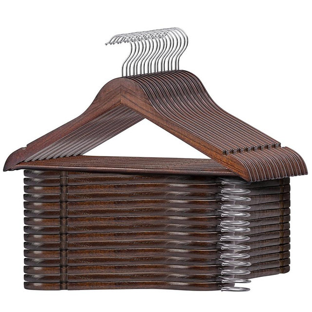 StorageWorks Wooden Coat Hanger, Wood Clothes Hangers 30 Pack, Walnut Color, Natural Wood Hangers for Coats, Shirts, Jackets, Pants, Suits