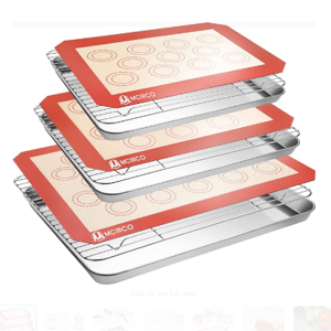 Stainless Steel Baking Sheet Tray Cooling Rack with Silicone Baking Mat Set, Cookie Pan with Cooling Rack, Set of 9 (3 Sheets + 3 Racks + 3 Mats), 10/12/16 Inch, Easy Clean