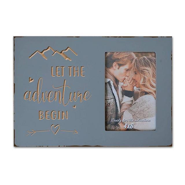 Wedding Engagement Gifts for Couples, Women Bride to Be, Bride and Groom - Boyfriend Girlfriend Engraved Picture Frame 4x6 Inches - Let The Adventure Begin