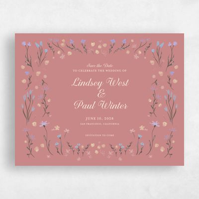 Coral, Pink Wedding Save the Date - Harebell Landscape