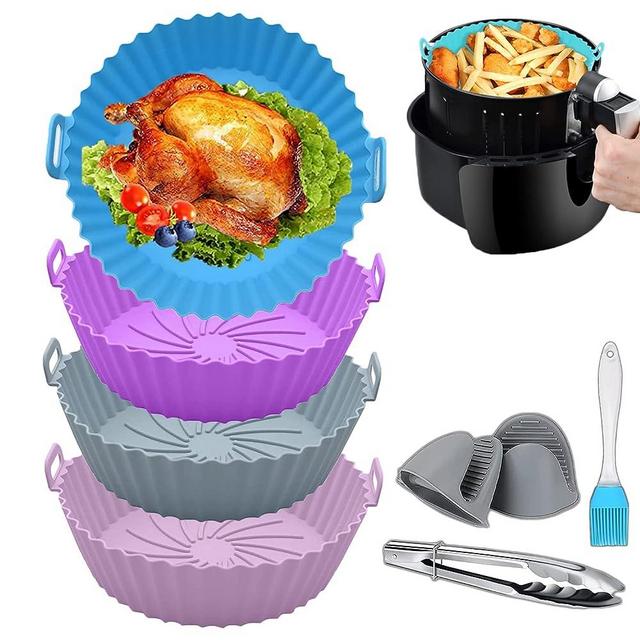 Air Fryer Silicone Liners-4 Pack Silicone Air Fryer Liners-Food Safe,Reusable,Non Stick,Cost-effective-Fit 3-7QT Air Fryer Oven Microwave Accessories-Substitute for Disposable Parchment Liner Paper
