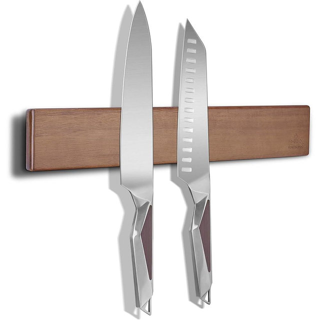 ENOKING Knife Magnetic Strip, Magnetic Knife Holder for Wall 16 Inch, Super Strong Magnetism Magnetic Knife Strip with Upgrade Foam Adhesive, Wall Mount Acacia Wood Magnet Knife Bar for Fridge