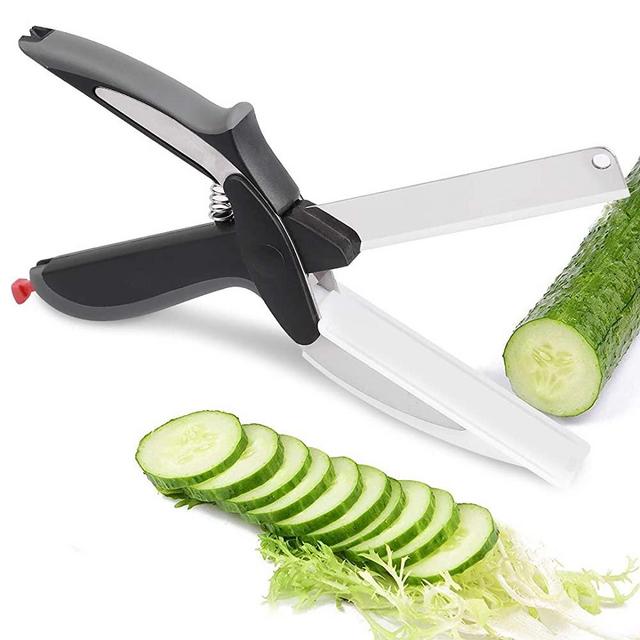Clever Food Choppers Smart Cutter Slicer Kitchen Shears with Built-in Cutting Board for Picnics & Kitchen Food and Vegetables (Gray)