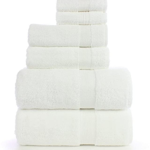 TURKUOISE TURKISH TOWEL Premium Turkish Cotton Double Border Towel Set - Eco Friendly,Bath Towels, Hand Towels, Wash Clothes (Wide Border-White, 6)