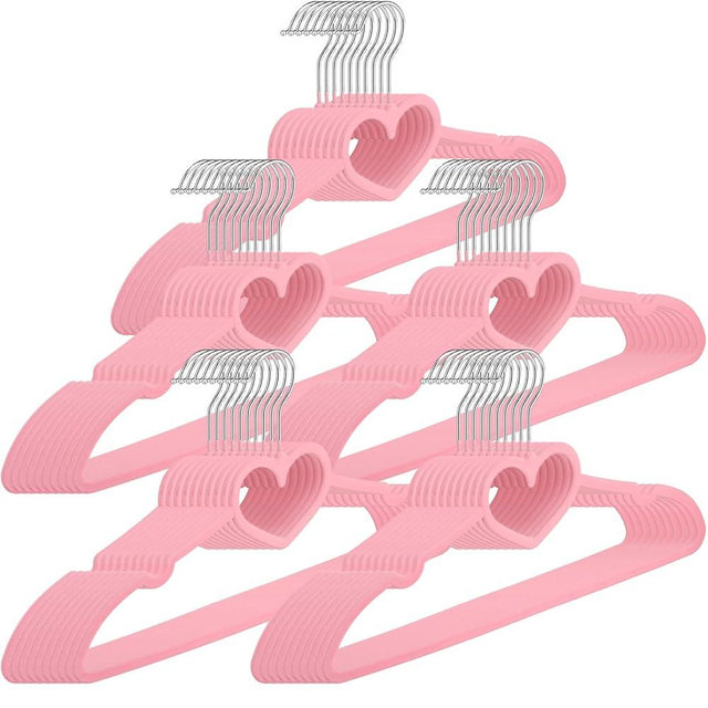 Qunclay 50 Pieces Cute Heart Hangers with 360 Degree Swivel Hook Heavy Duty Clothes Coat Hanger Cutecore Kawaii Room Decor for Adult Women Jackets, Pants, Shirts, Suit, Dress(Pink,Velvet)