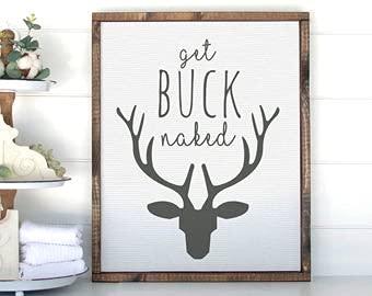by Unbranded Get Buck Naked, Funny Bathroom Decor, Framed Canvas Wall Humor, Background Color & Stain Options, Best Gift,Home Decoration, Funny, Christian, Wedding Saying, Multicolor, Multi-Size