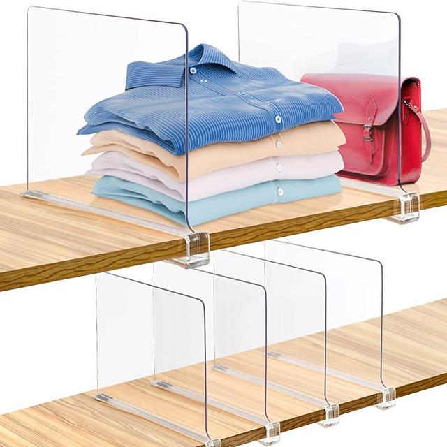 Acrylic Shelf Dividers, 6 Pack Clear Shelf Divider for Closets, Plastic Shelve Divider for Clothes Purses Separators, Wood Shelves Organizer for Bedroom, Kitchen, Office, Cabinets, Bathroom