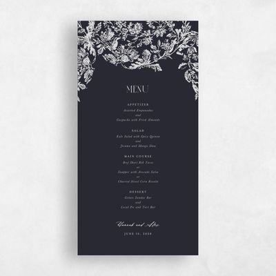 Black Greenery Wedding Menu - Treviso