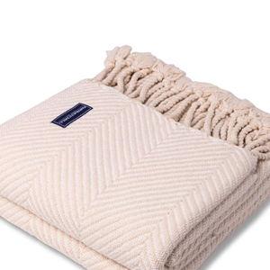 Monhegan Cotton Throw With Fringe - Natural/White