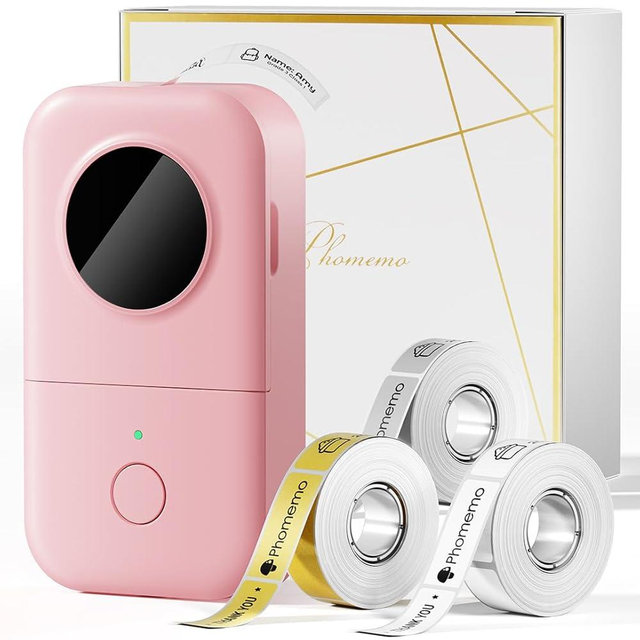 Phomemo D30 Label Maker Machine with 3 Tapes - White Clear Gold Labels, Portable Handheld Bluetooth Mini Label Maker Printer, Multiple Templates for Smartphone Thermal Small Label Printer Rechargeable