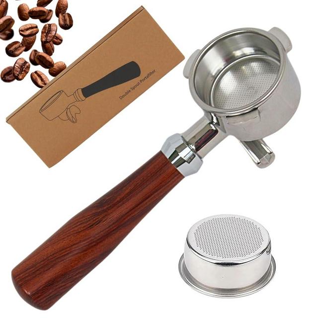 Espresso Portafilter 54mm Double Spouts - Compatible with Breville Bambino, Duo-Temp, Infuser, Barista Express, Barista Touch, Barista Pro, Sage Barista - Stainless Steel with Filter Basket (Rosewood)
