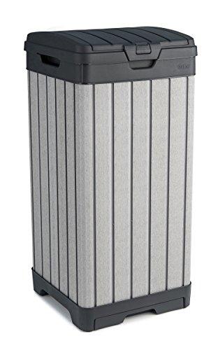 Keter Rockford Resin 38 Gallon Trash Can with Lid and Drip Tray for Easy Cleaning-Perfect for Patios, Kitchens, and Outdoor Entertaining, Grey