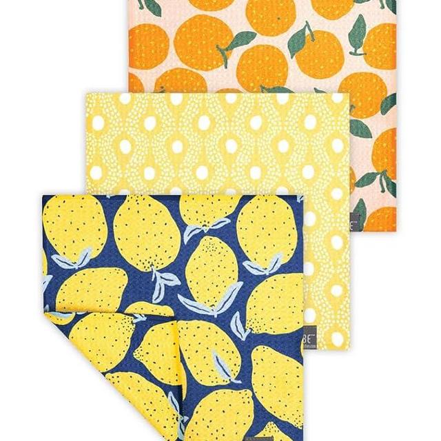 Vibe by MÜkitchen Premium Quick Dry Dual Sided Design Dish Cloths | 85% Recycled Materials | 10x10 | Set of 3 (Citrus Set)