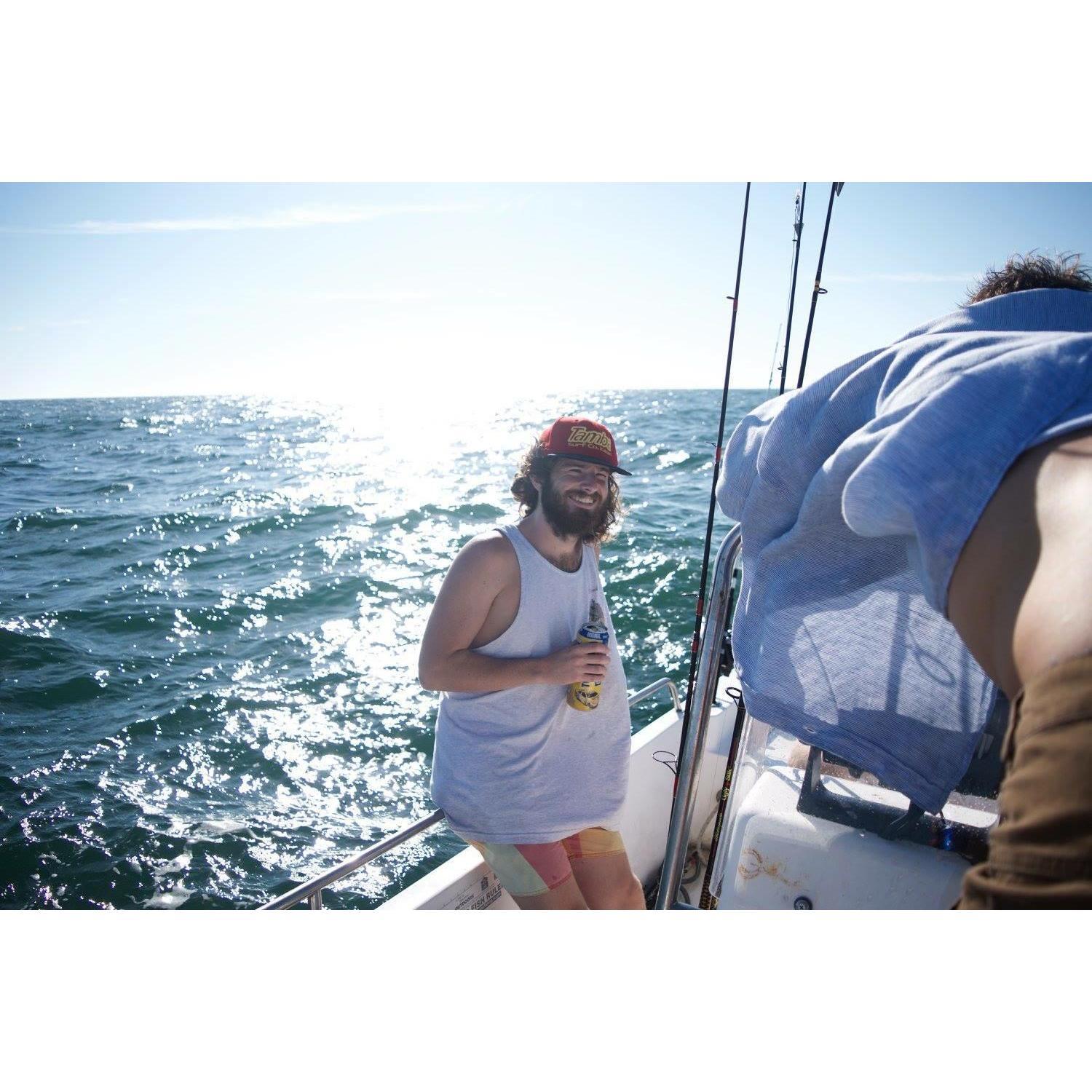 Cam in his element, off-shore fishing