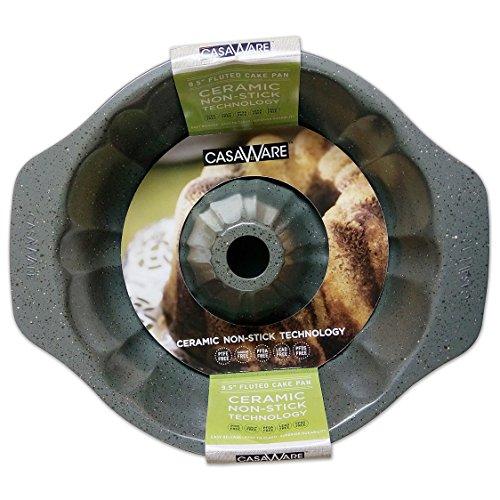 casaWare Fluted Cake Pan 9.5-inch (12-Cup) Ceramic Coated NonStick (Silver Granite)