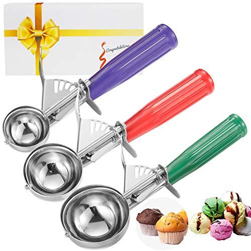 Cookie Scoop Set, Ice Cream Scoop Set, 3 PCS Ice Cream Scoops Trigger Include Large Medium Small Size Cookie Scoop, Polishing Stainless Steel 18/8 Melon Scooper - Elegant Package