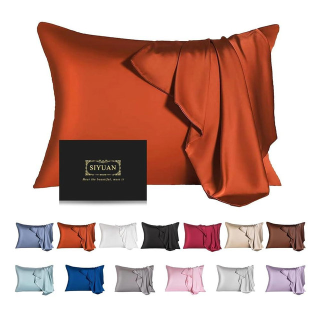 Mulberry Silk Pillowcase for Hair and Skin,King Size Cooling Silk Pillow Case with Hidden Zipper,Allergen Proof Dual Sides Soft Breathable Smooth Silk Pillow Cover for Women(King,Orange)