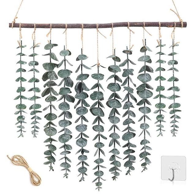 Artificial Eucalyptus Wall Hanging Decor - Fake Eucalyptus Greenery for Boho Wall Decor Bathroom Decor Nursery Decor Bedroom Wall Decor - Faux Eucalyptus Hanging Plant with Wooden Stick