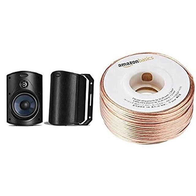 Polk Audio Atrium 4 Outdoor Speakers (Pair, Black) with Amazon Basics 16-Gauge Speaker Wire
