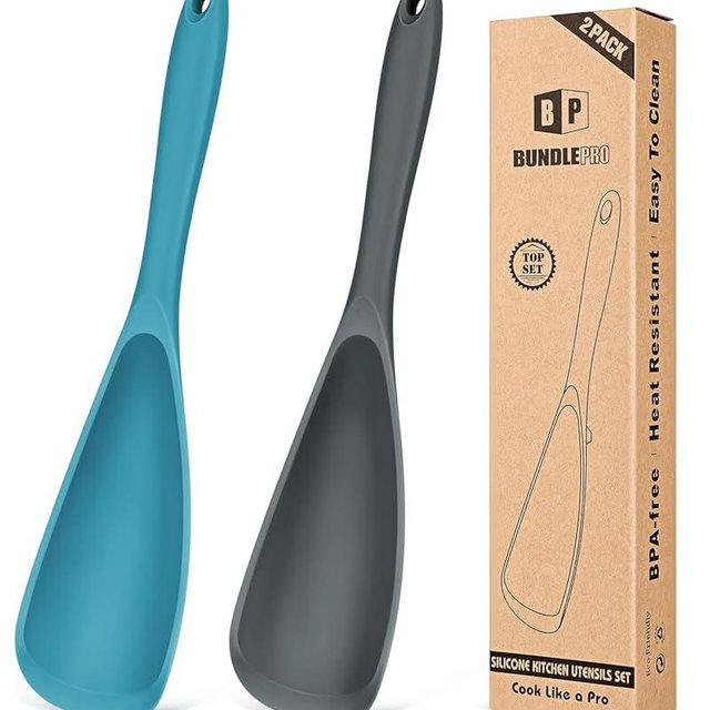 Pack of 2 Cooking Spoons for Non Stick Cookware, Multifunction Spatula Spoon BPA-Free, One-Piece Design, Suitable for Scooping, Scraping, Serving and Mixing(GRAY-BLUE)