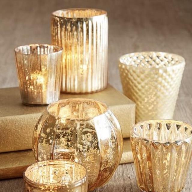 Eclectic Mercury Votive Holders, Set of 6- Gold