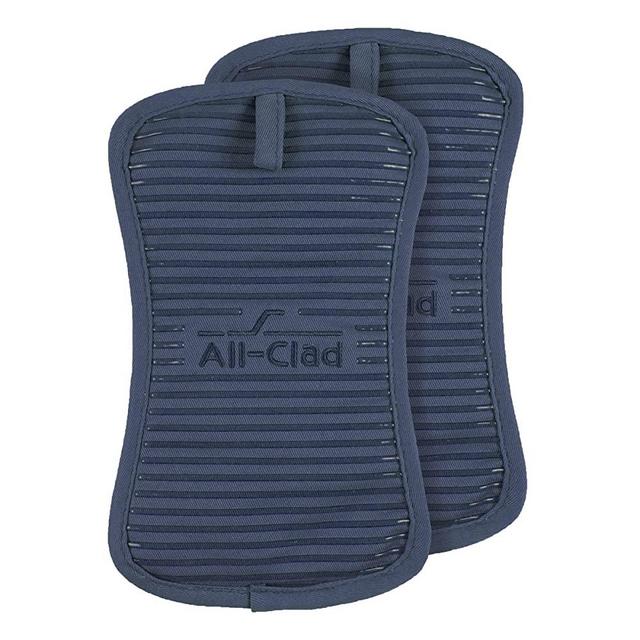 Silicone Pot Holders for Kitchen, 100% Cotton, Heat-Resistant Up to 500 Degrees, 2 Pack Indigo All-Clad Textiles