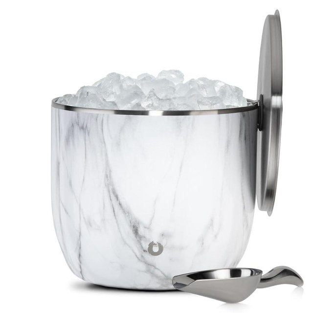 SNOWFOX XL Premium Vacuum Insulated Double Wall Stainless Steel Ice Bucket with Lid/Scoop, Bar Accessories, Large Elegant Party Bucket, Chills Several Bottles,Beautiful Entertaining Supplies,7L,Marble